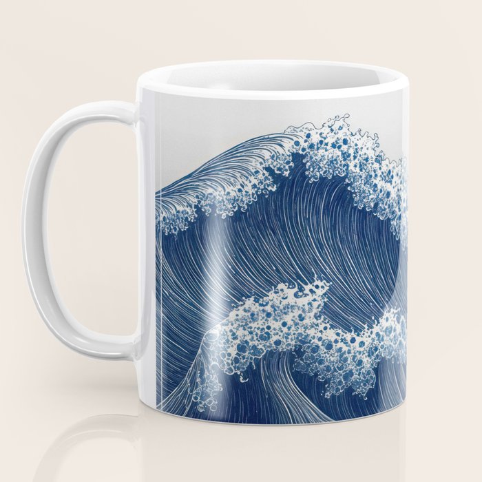 Ocean Print Wave Wall Art Japanese Wall Art Navy Blue Poster Minimalist Decor Nautical Painting Coffee Mug Gallery Image 3