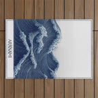 Ocean Print Wave Wall Art Japanese Wall Art Navy Blue Poster Minimalist Decor Nautical Painting Outdoor Rug Gallery Image 1