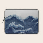 Ocean Print Wave Wall Art Japanese Wall Art Navy Blue Poster Minimalist Decor Nautical Painting Laptop Sleeve Gallery Image 1