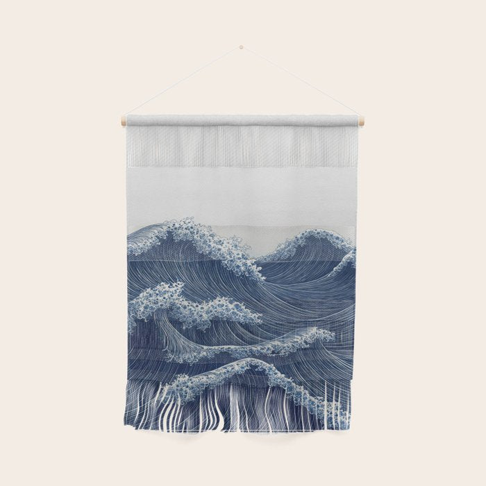 Ocean Print Wave Wall Art Japanese Wall Art Navy Blue Poster Minimalist Decor Nautical Painting Wall Hanging Gallery Image 1