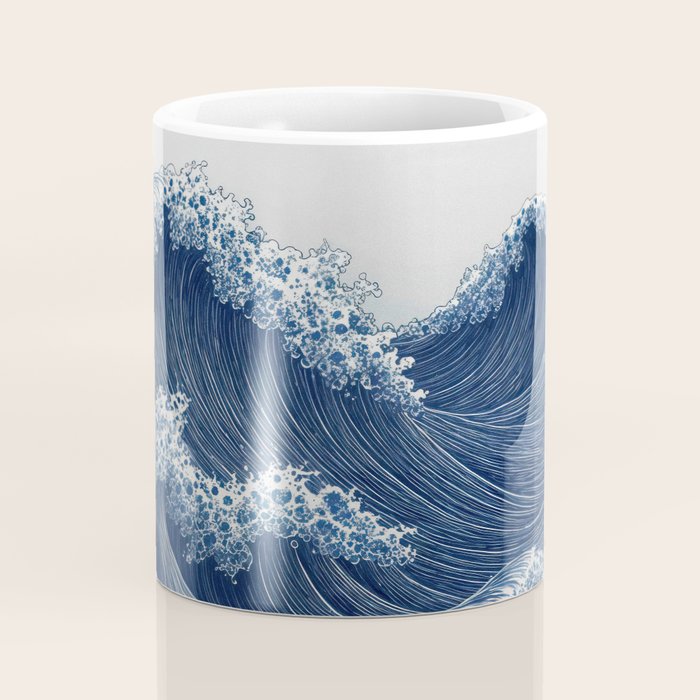 Ocean Print Wave Wall Art Japanese Wall Art Navy Blue Poster Minimalist Decor Nautical Painting Coffee Mug Gallery Image 4