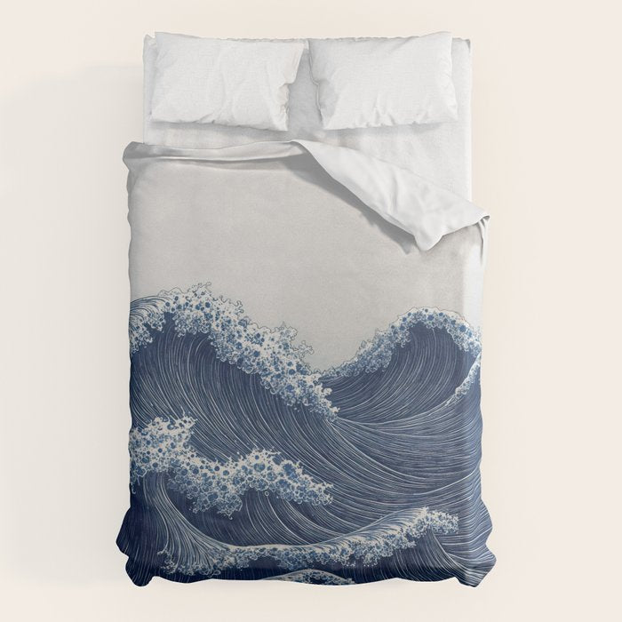 Ocean Print Wave Wall Art Japanese Wall Art Navy Blue Poster Minimalist Decor Nautical Painting Duvet Cover Gallery Image 6