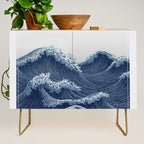 Ocean Print Wave Wall Art Japanese Wall Art Navy Blue Poster Minimalist Decor Nautical Painting Credenza Gallery Image 1