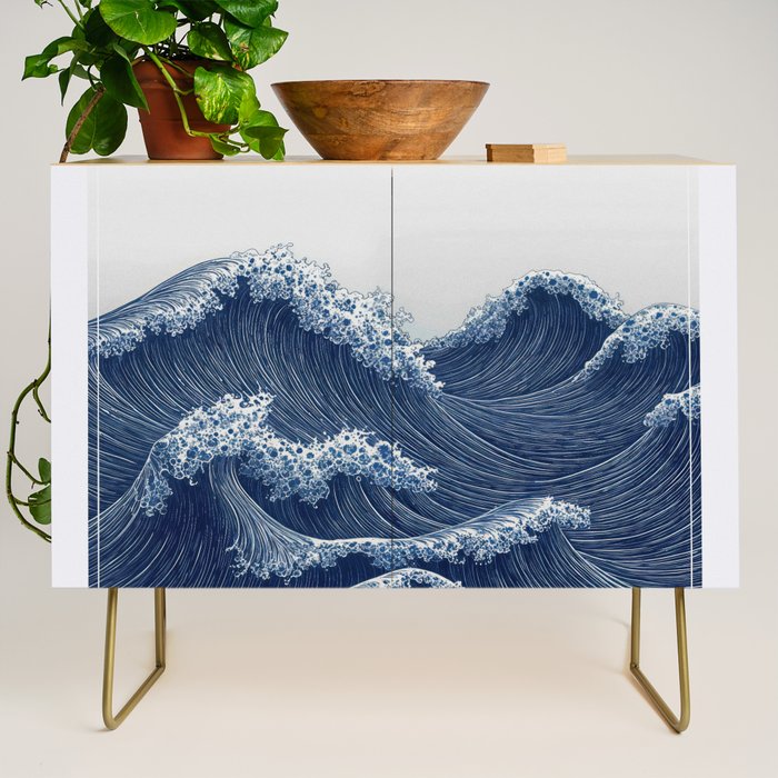 Ocean Print Wave Wall Art Japanese Wall Art Navy Blue Poster Minimalist Decor Nautical Painting Credenza Gallery Image 1