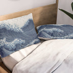 Ocean Print Wave Wall Art Japanese Wall Art Navy Blue Poster Minimalist Decor Nautical Painting Pillow Sham Gallery Image 2