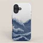 Ocean Print Wave Wall Art Japanese Wall Art Navy Blue Poster Minimalist Decor Nautical Painting iPhone Case Gallery Image 1