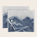 Ocean Print Wave Wall Art Japanese Wall Art Navy Blue Poster Minimalist Decor Nautical Painting Placemat Gallery Image 1