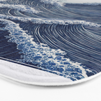 Ocean Print Wave Wall Art Japanese Wall Art Navy Blue Poster Minimalist Decor Nautical Painting Bath Mat Gallery Image 3