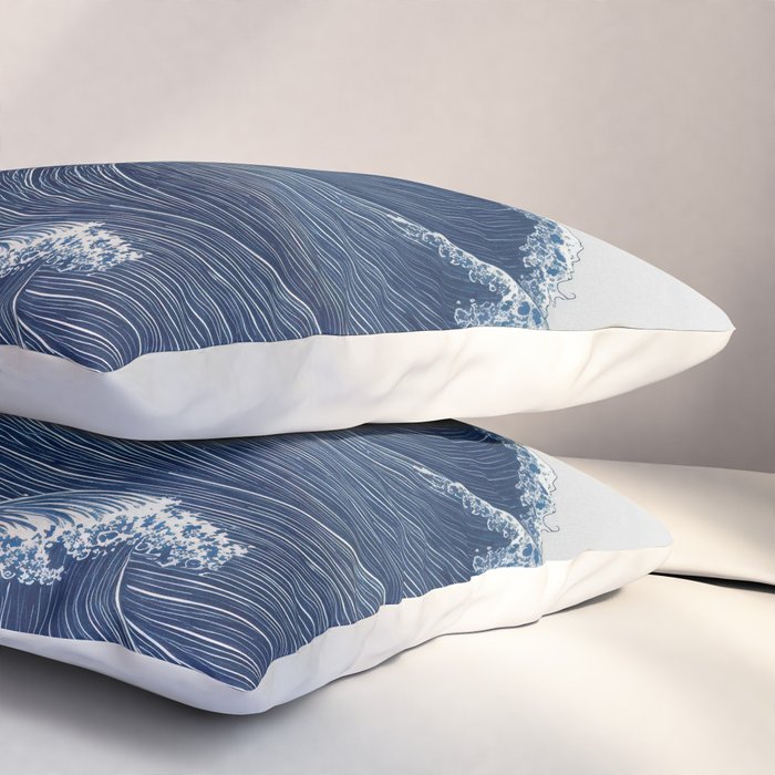 Ocean Print Wave Wall Art Japanese Wall Art Navy Blue Poster Minimalist Decor Nautical Painting Pillow Sham Gallery Image 3