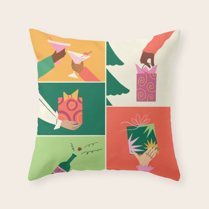 Festive Holiday Gift Exchange Illustration Throw Pillow Gallery Image 6