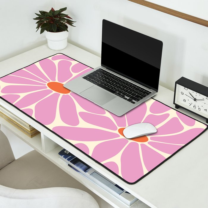Big Daisy - Groovy Flower - Pink and Orange Desk Mat Gallery Image 2