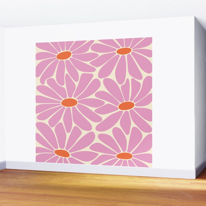 Big Daisy - Groovy Flower - Pink and Orange Wall Mural Gallery Image 2