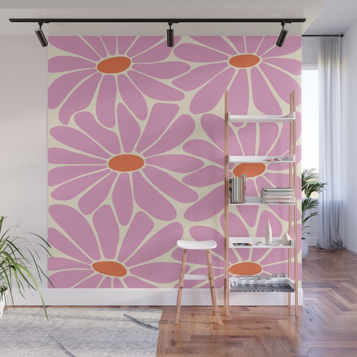 Big Daisy - Groovy Flower - Pink and Orange Wall Mural Gallery Image 1
