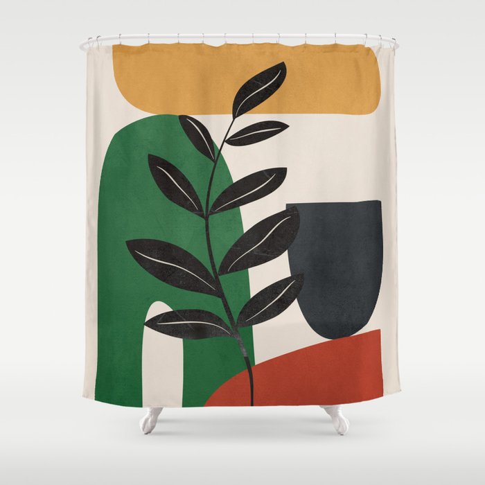 Modern Abstract Minimal Shapes Branches Art 5 Shower Curtain Gallery Image 1