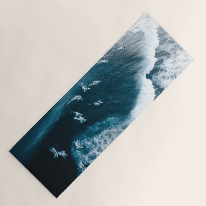 Aerial Surf Print - Surfers Riding Big Ocean Wave Yoga Mat Gallery Image 1