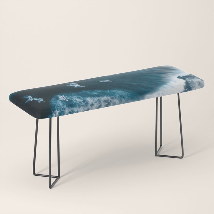 Aerial Surf Print - Surfers Riding Big Ocean Wave Bench Gallery Image 1