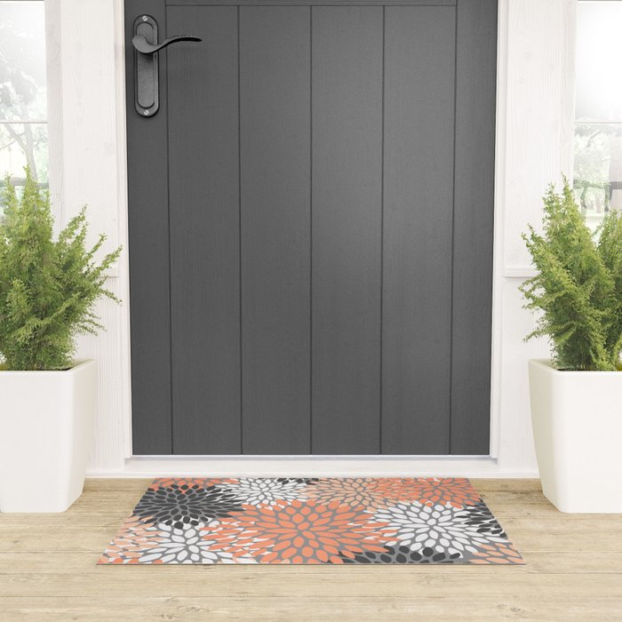 Floral Pattern, Coral, Gray, White Welcome Mat Gallery Image 3