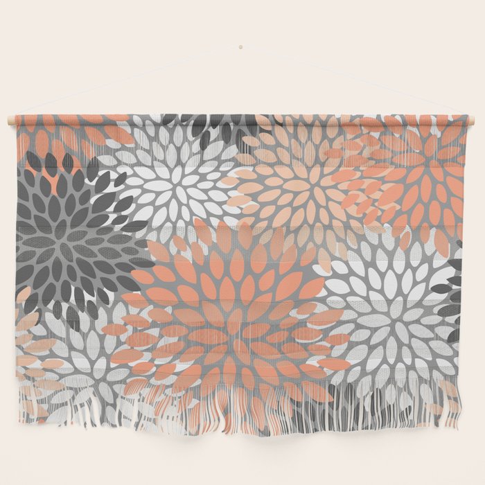 Floral Pattern, Coral, Gray, White Wall Hanging Gallery Image 1