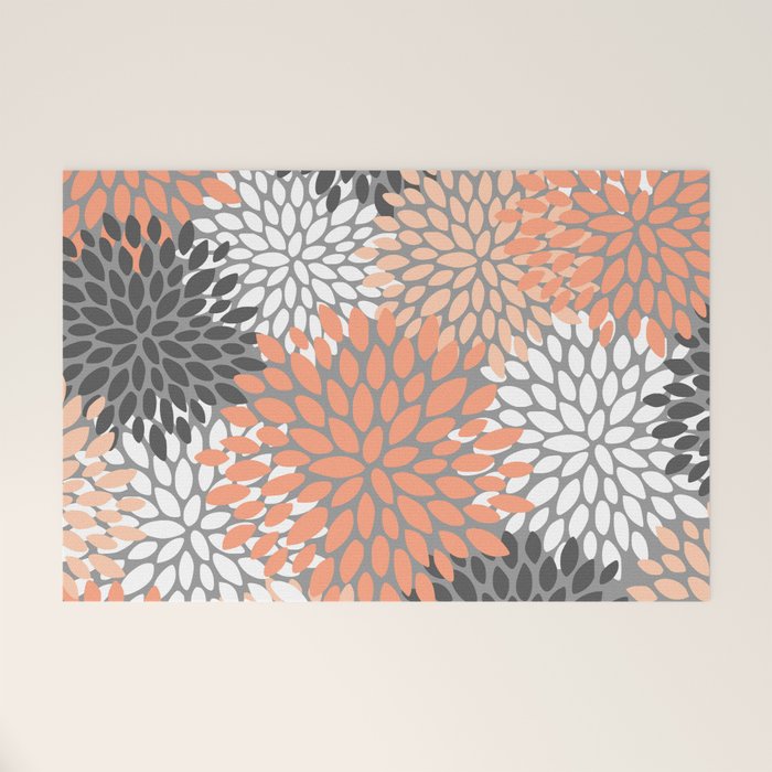 Floral Pattern, Coral, Gray, White Welcome Mat Gallery Image 1