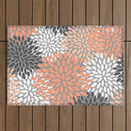 Floral Pattern, Coral, Gray, White Outdoor Rug Gallery Image 1