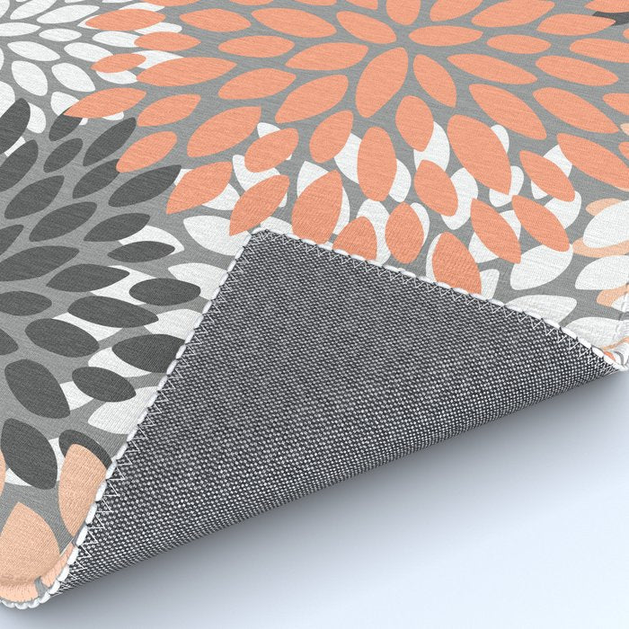 Floral Pattern, Coral, Gray, White Rug Gallery Image 4