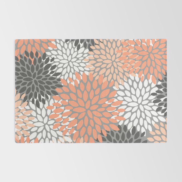 Floral Pattern, Coral, Gray, White Rug Gallery Image 2