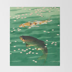 Vintage Japanese Woodblock Print Asian Art Koi Pond Fish Turquoise Green Water Cherry Blossom Throw Blanket Gallery Image 2