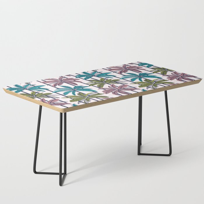 Retro Palm Springs vibes // white background highball green peacock blue and dry rose palm trees oxford navy blue lines Coffee Table Gallery Image 1