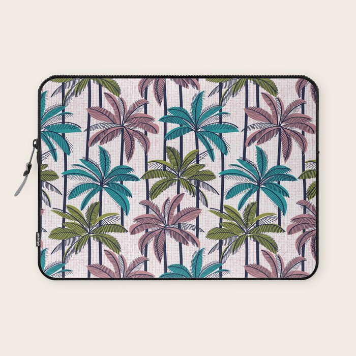 Retro Palm Springs vibes // white background highball green peacock blue and dry rose palm trees oxford navy blue lines Laptop Sleeve Gallery Image 1