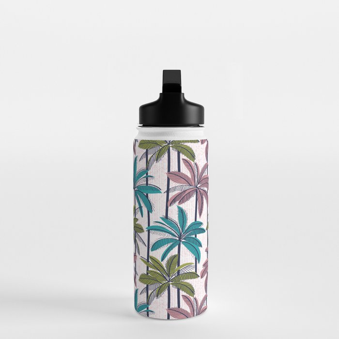 Retro Palm Springs vibes // white background highball green peacock blue and dry rose palm trees oxford navy blue lines Water Bottle Gallery Image 3