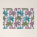 Retro Palm Springs vibes // white background highball green peacock blue and dry rose palm trees oxford navy blue lines Welcome Mat Gallery Image 1