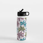 Retro Palm Springs vibes // white background highball green peacock blue and dry rose palm trees oxford navy blue lines Water Bottle Gallery Image 1