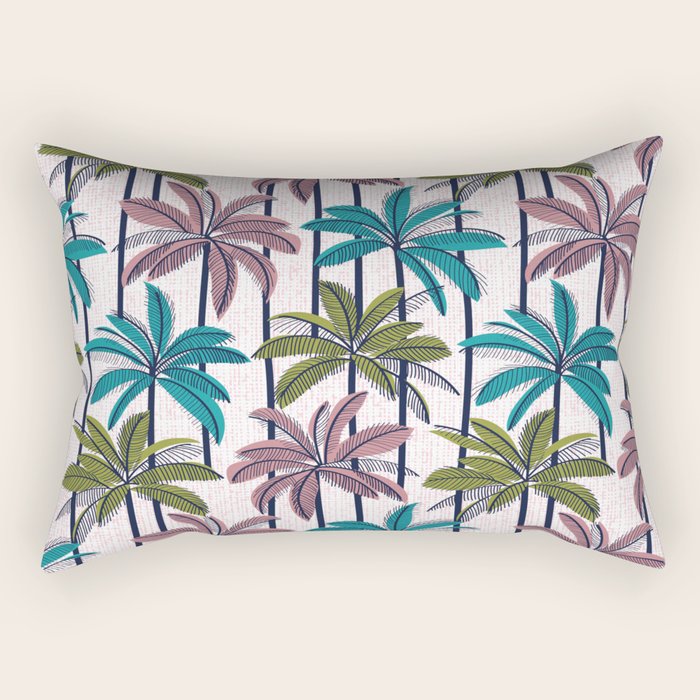 Retro Palm Springs vibes // white background highball green peacock blue and dry rose palm trees oxford navy blue lines Rectangular Pillow Gallery Image 1