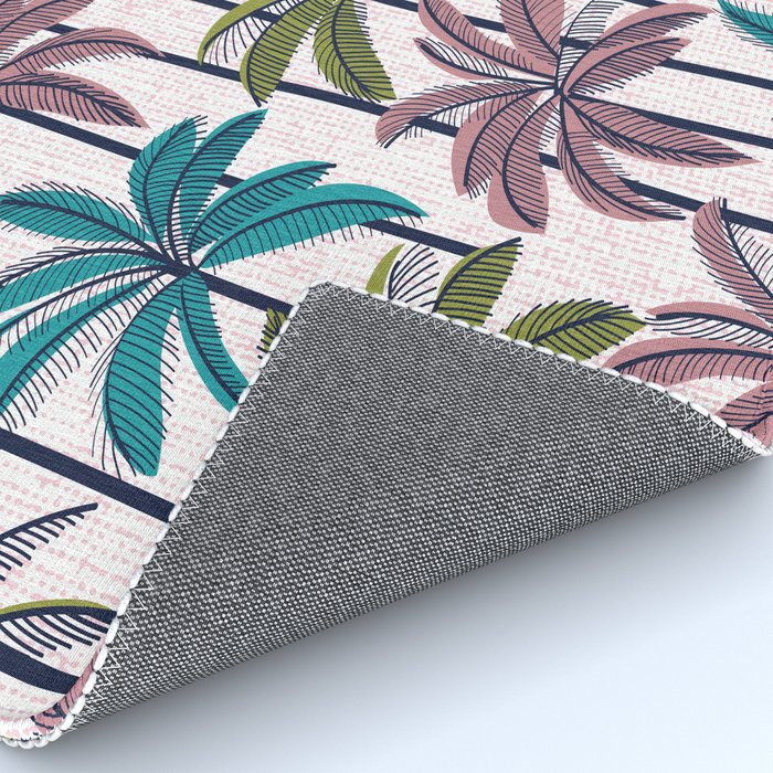 Retro Palm Springs vibes // white background highball green peacock blue and dry rose palm trees oxford navy blue lines Rug Gallery Image 4