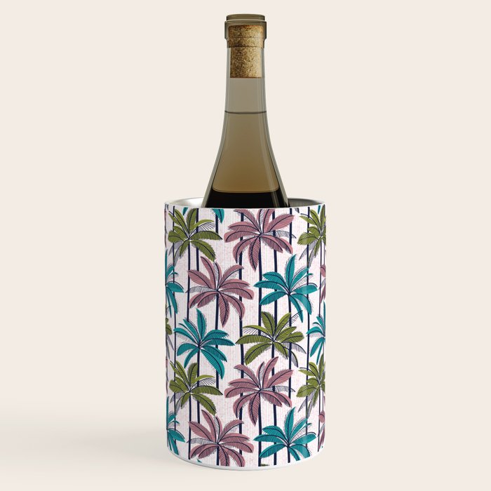 Retro Palm Springs vibes // white background highball green peacock blue and dry rose palm trees oxford navy blue lines Wine Chiller Gallery Image 3