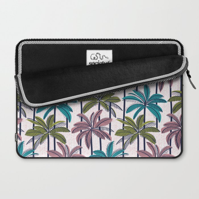 Retro Palm Springs vibes // white background highball green peacock blue and dry rose palm trees oxford navy blue lines Laptop Sleeve Gallery Image 2