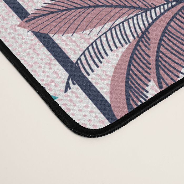 Retro Palm Springs vibes // white background highball green peacock blue and dry rose palm trees oxford navy blue lines Desk Mat Gallery Image 4