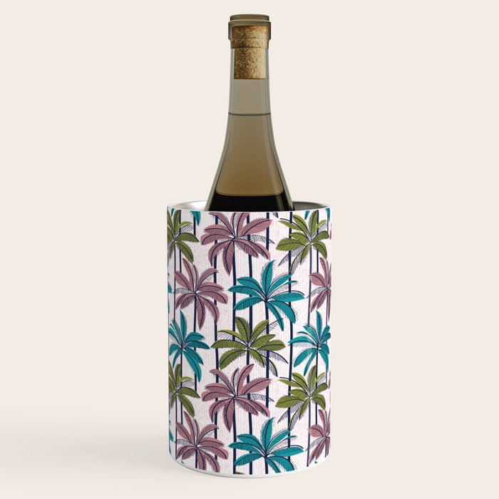 Retro Palm Springs vibes // white background highball green peacock blue and dry rose palm trees oxford navy blue lines Wine Chiller Gallery Image 1