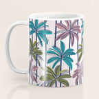 Retro Palm Springs vibes // white background highball green peacock blue and dry rose palm trees oxford navy blue lines Coffee Mug Gallery Image 3
