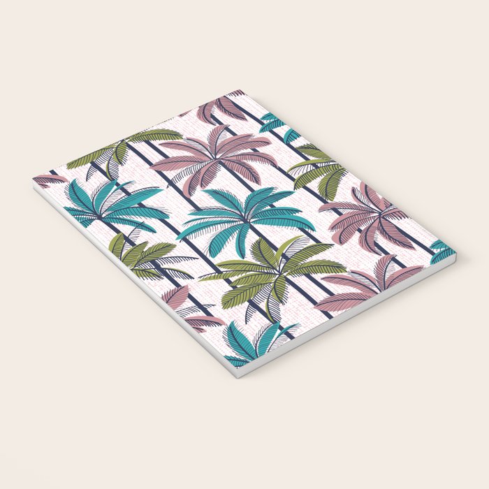 Retro Palm Springs vibes // white background highball green peacock blue and dry rose palm trees oxford navy blue lines Notebook Gallery Image 3