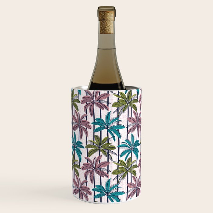 Retro Palm Springs vibes // white background highball green peacock blue and dry rose palm trees oxford navy blue lines Wine Chiller Gallery Image 2