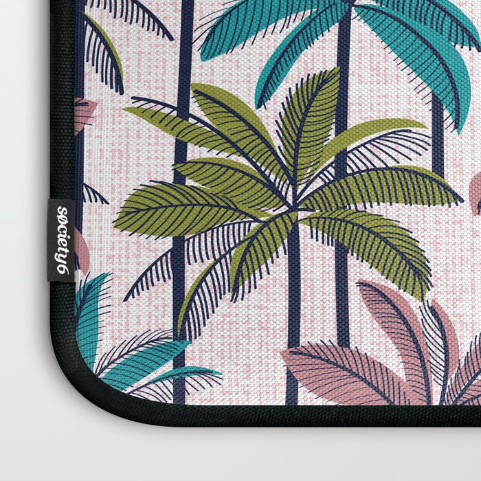 Retro Palm Springs vibes // white background highball green peacock blue and dry rose palm trees oxford navy blue lines Laptop Sleeve Gallery Image 3
