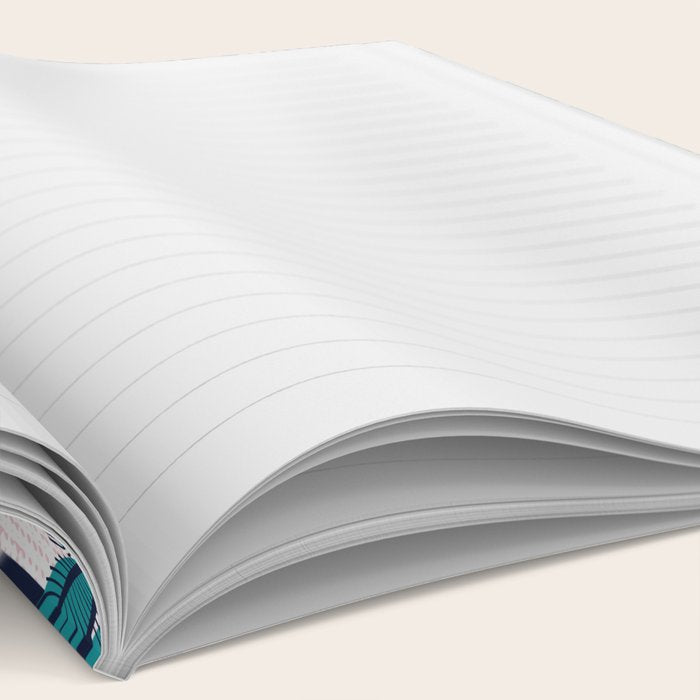 Retro Palm Springs vibes // white background highball green peacock blue and dry rose palm trees oxford navy blue lines Notebook Gallery Image 2