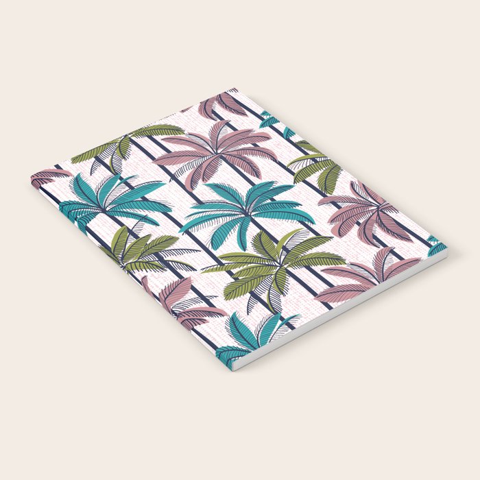 Retro Palm Springs vibes // white background highball green peacock blue and dry rose palm trees oxford navy blue lines Notebook Gallery Image 2