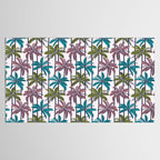 Retro Palm Springs vibes // white background highball green peacock blue and dry rose palm trees oxford navy blue lines Tablecloth Gallery Image 2
