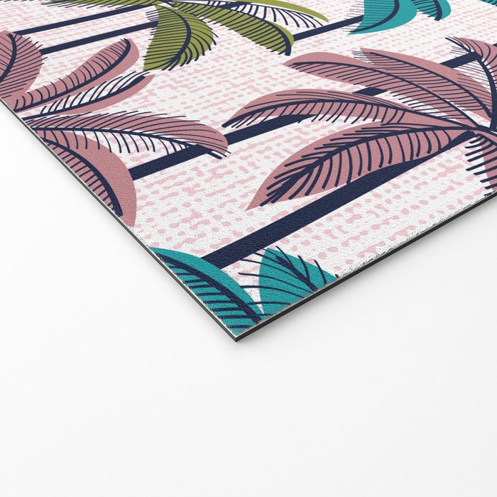 Retro Palm Springs vibes // white background highball green peacock blue and dry rose palm trees oxford navy blue lines Welcome Mat Gallery Image 2