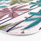 Retro Palm Springs vibes // white background highball green peacock blue and dry rose palm trees oxford navy blue lines Bath Mat Gallery Image 3