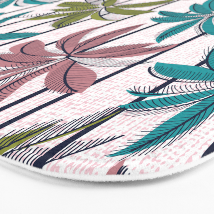 Retro Palm Springs vibes // white background highball green peacock blue and dry rose palm trees oxford navy blue lines Bath Mat Gallery Image 3