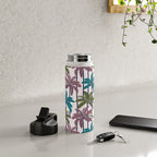 Retro Palm Springs vibes // white background highball green peacock blue and dry rose palm trees oxford navy blue lines Water Bottle Gallery Image 4
