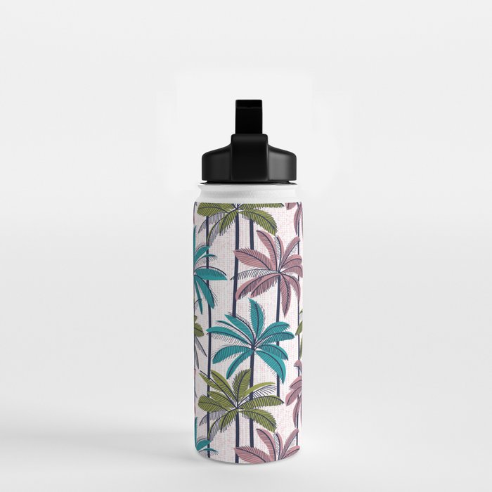 Retro Palm Springs vibes // white background highball green peacock blue and dry rose palm trees oxford navy blue lines Water Bottle Gallery Image 2
